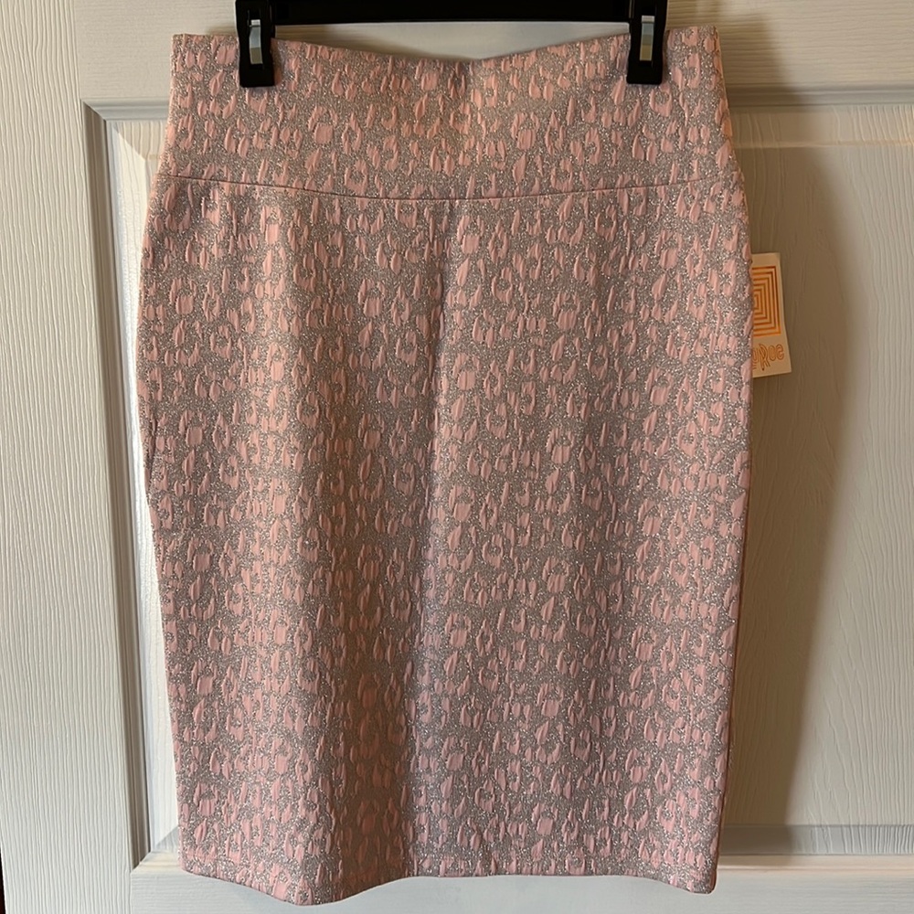 Pink and Silver Leopard Print Pencil Skirt